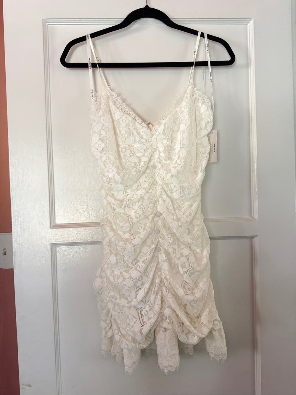 NWT - For Love And Lemons Ivory Lace Ruched Samira Mini Dress Size L